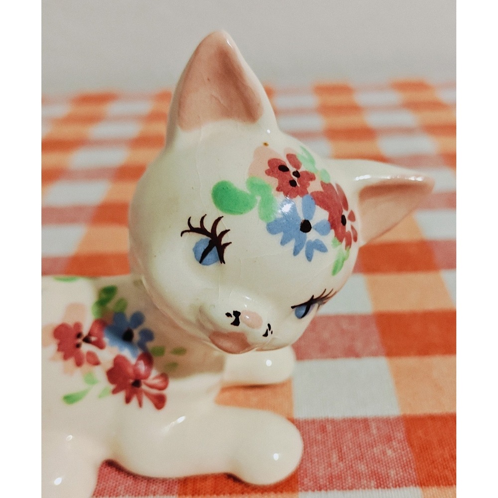 Rare 1940's DeLee Cat  Floral ‎ Porcelain Figurine Pottery Hand Painted - Picture 2 of 8